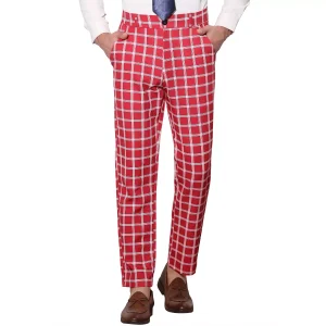 Men's Color Block Slim Fit Flat Front Plaid Dress Pants
