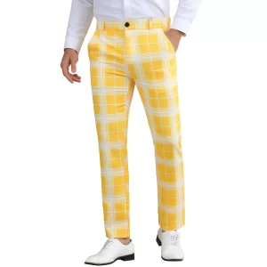 Men's Flat Front Contrasting Colors Plaid Dress Pants